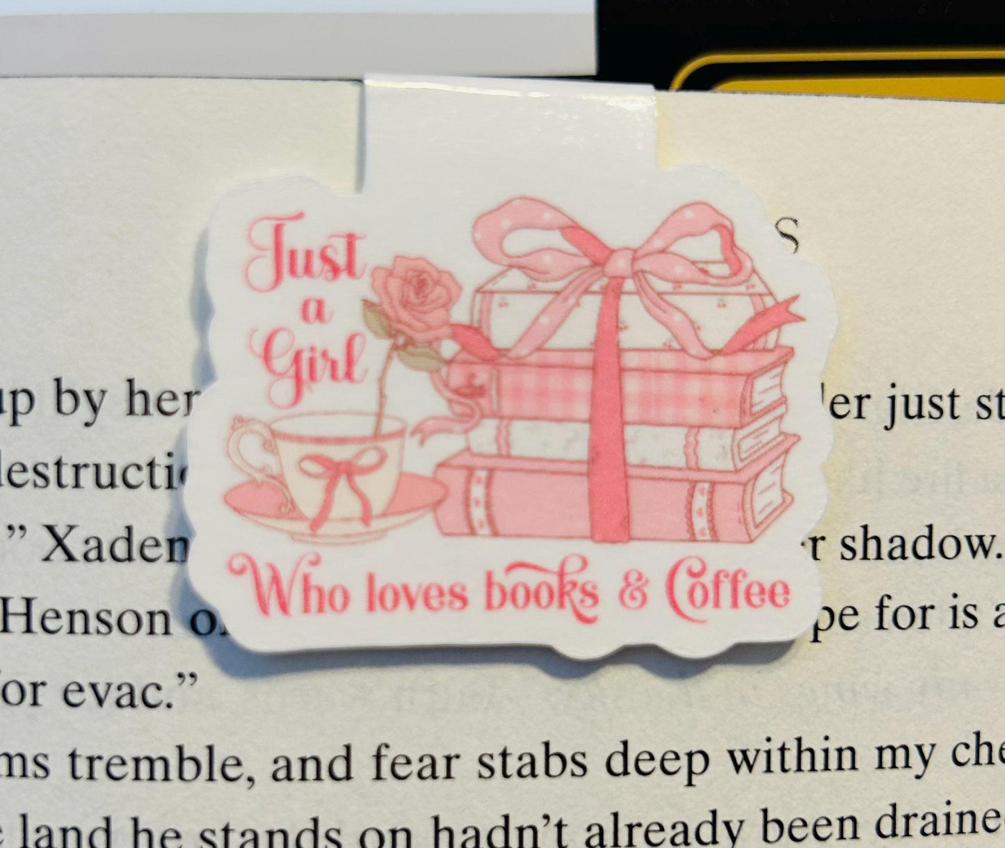 Just a Girl Who Loves Books and Coffee – Coquette Aesthetic Magnetic Bookmark