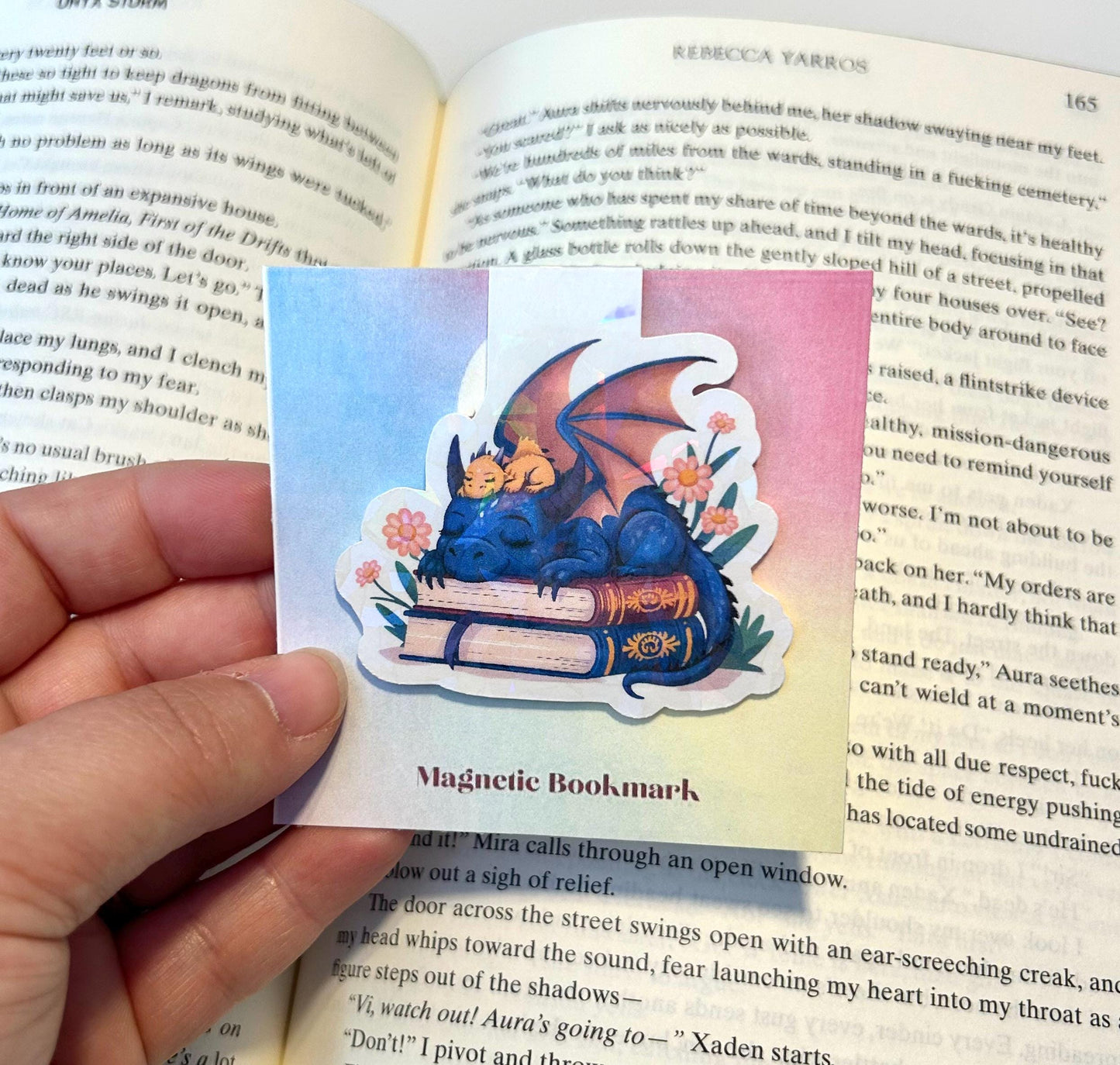 Cozy Dragons – Fourth Wing Inspired Holographic Magnetic Bookmark