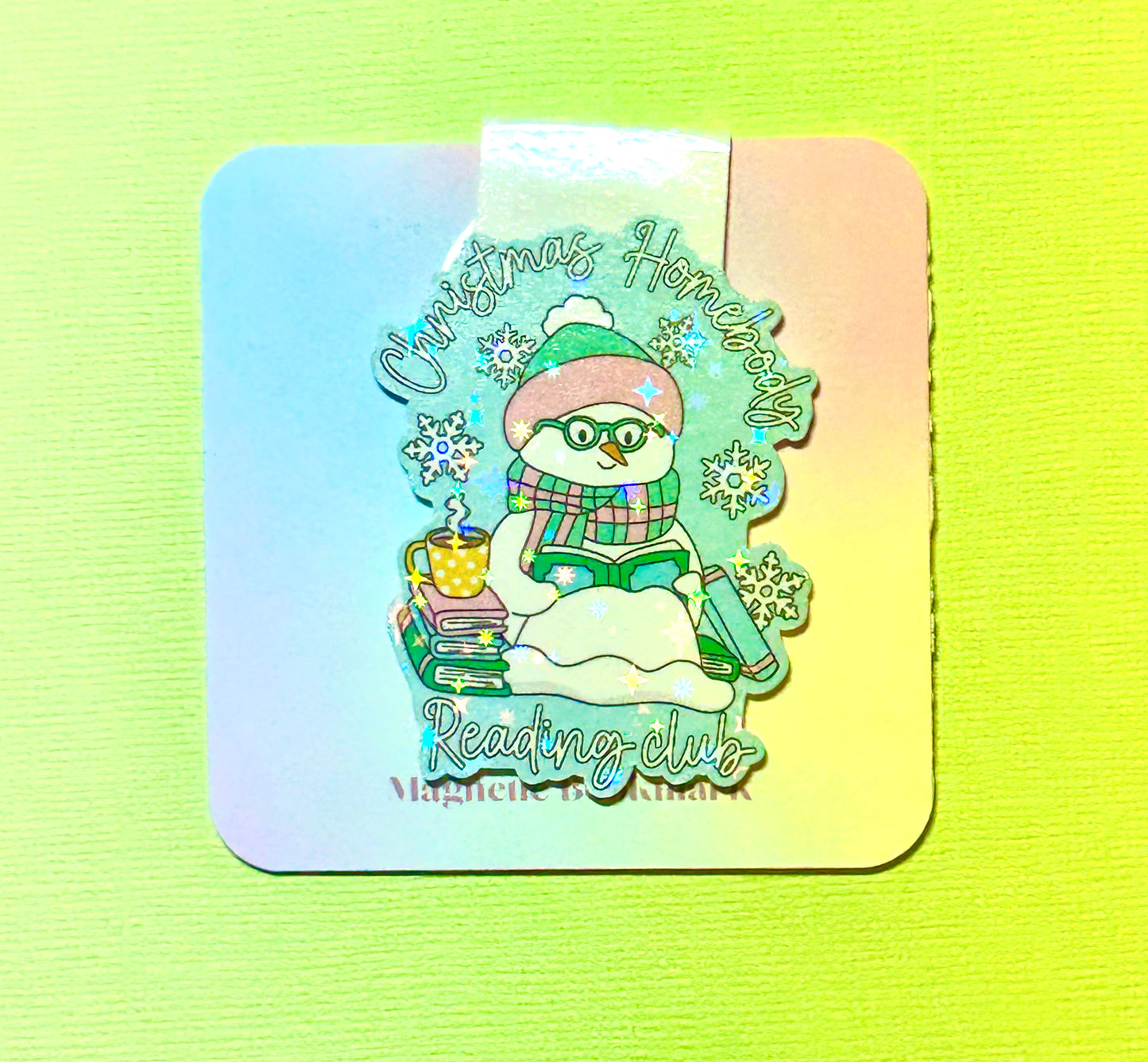 Christmas homebody reading club holographic magnetic bookmark
