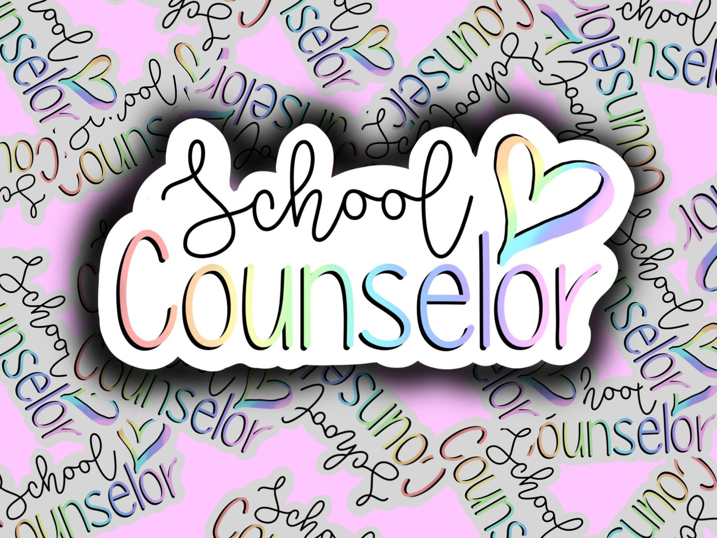 Rainbow school Counselor heart laptop sticker decal, water bottle, tablet