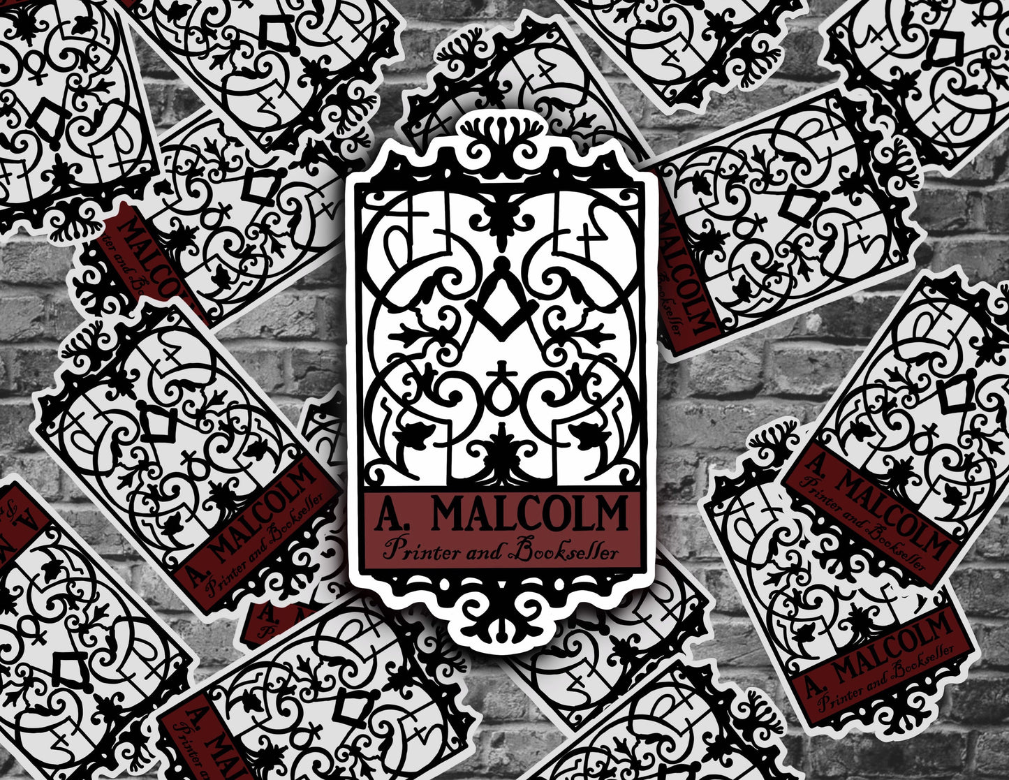 A. Malcom printer and book seller outlander Jamie Fraser Claire sticker decal laptop bottle tumbler