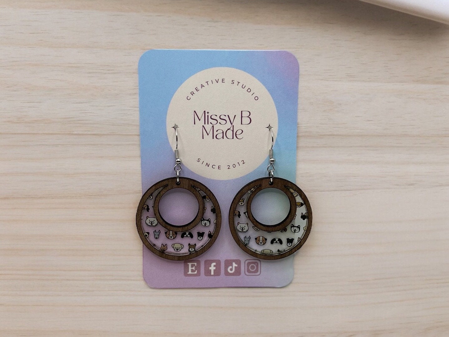 Dog acrylic and wood earring