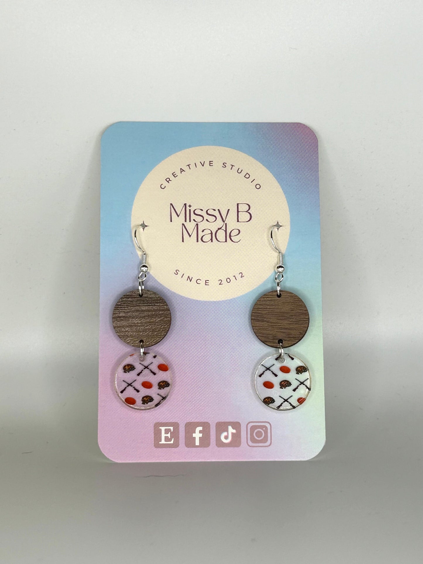 Trap Clay Pigeon Shotgun acrylic and wood earring