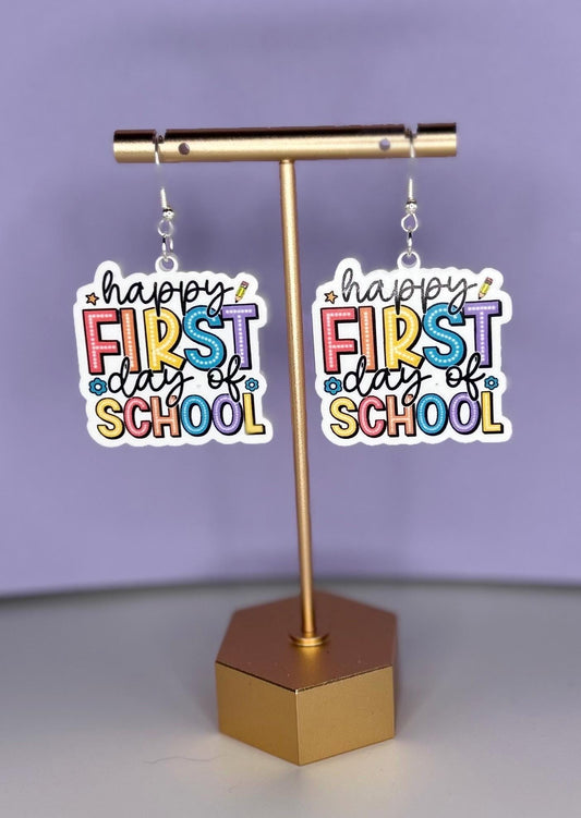 Happy first day of school teacher fun earrings nickel free