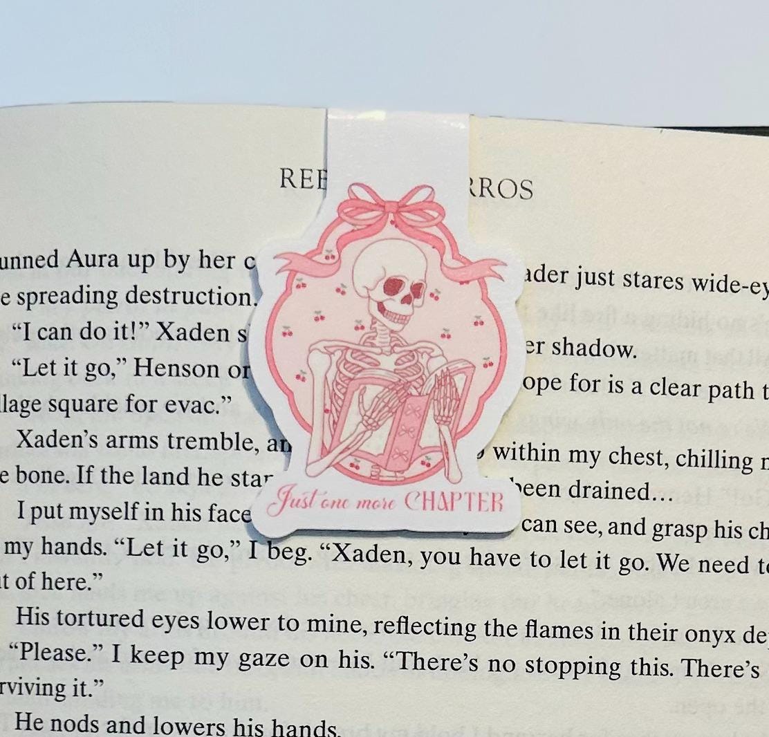 Just One More Chapter – Coquette Skeleton Magnetic Bookmark