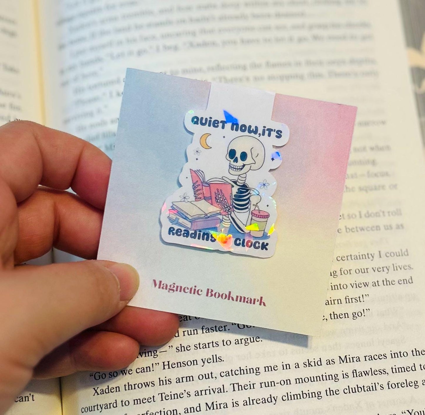 Quiet Now, It’s Reading O’Clock – Spooky Skeleton Magnetic Bookmark