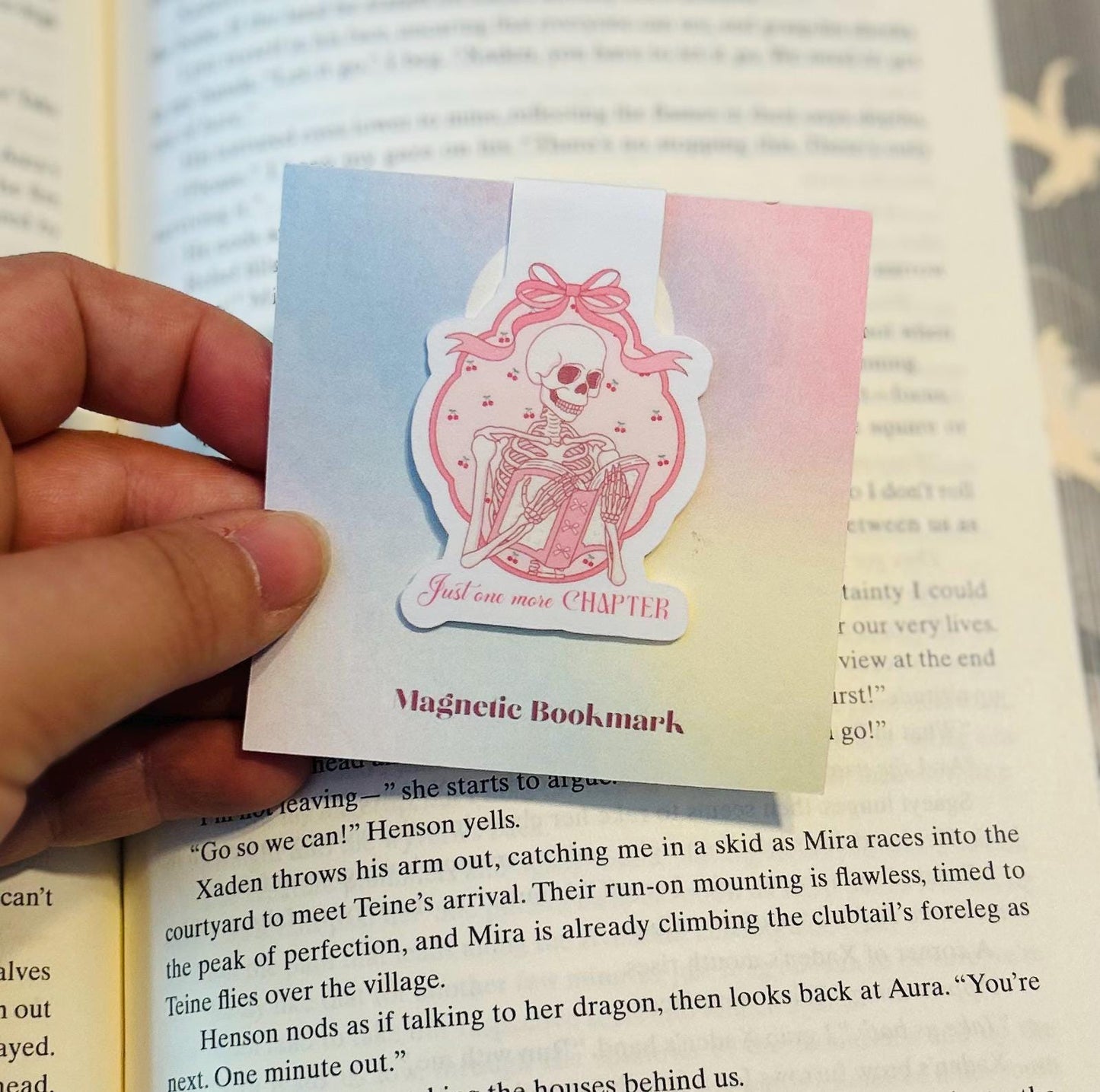 Just One More Chapter – Coquette Skeleton Magnetic Bookmark
