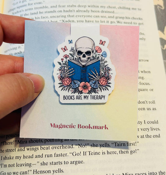 Books Are My Therapy – Skeleton Reading Magnetic Bookmark