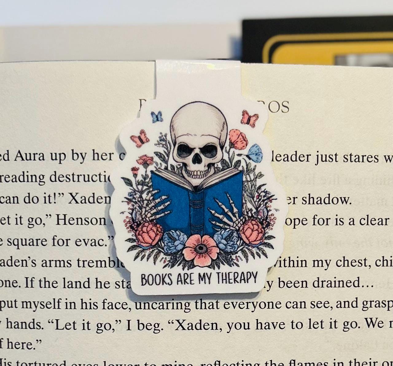 Books Are My Therapy – Skeleton Reading Magnetic Bookmark